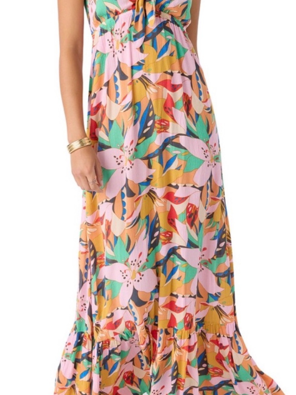 O'Neill Multicolor Floral Tiered Maxi Skirt in Pink and Mustard
